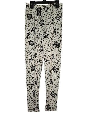 One Size Polyester Spandex Black and White Pattern Leggings Inseam 26" ♡
